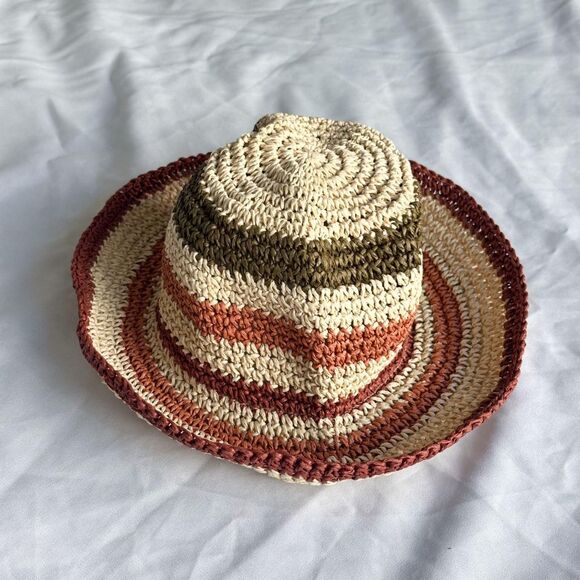 Zara Crochet Bucket Hat in Tan, Orange, Green and Burgundy - Picture 7 of 8